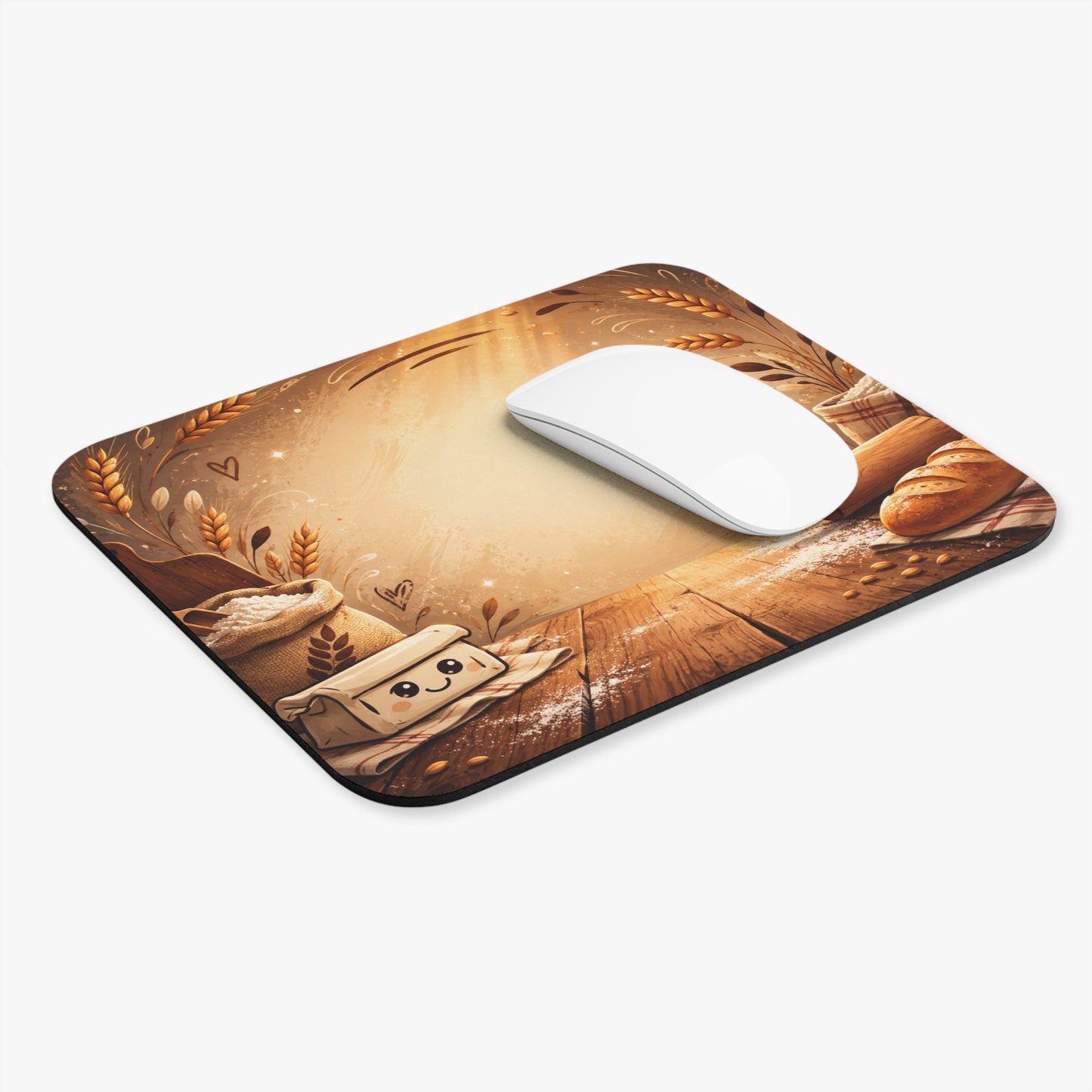 Tapis de Souris 22x18cm Boulangerie – Pain, Farine, Blé et Rouleau à Pâtisserie – Cadeau Boulanger Pâtissier Homme Femme – Bureau Gaming