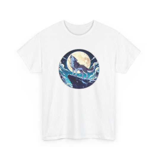 Tee Shirt Loup Pleine Lune Homme Femme – T-Shirt Loup Hurlant Montagne – Animal Sauvage Nuit Étoilée – Idée Cadeau Nature