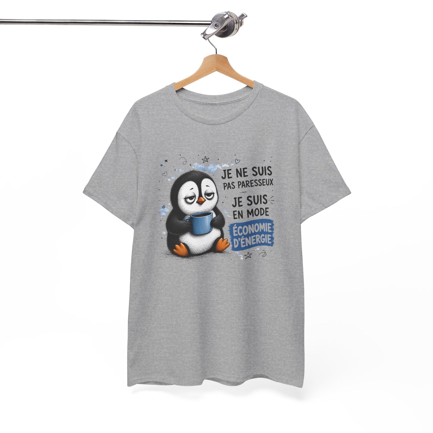 Tee-Shirt Humour Homme et Femme – Pingouin Fatigué Économie d’Énergie – Idée Cadeau Drôle Original Anniversaire
