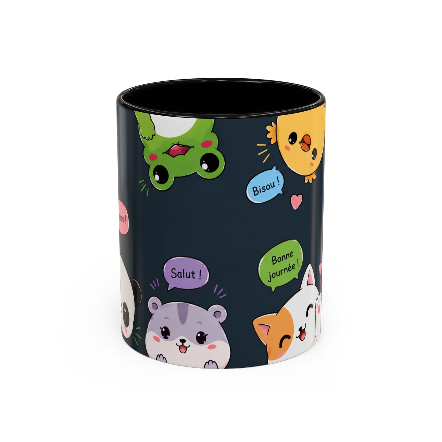 Tasse Kawaii Animaux Mignons – Mug Cute avec Chat Panda Lapin Renard et Messages Bonjour – Style Japonais 325ml
