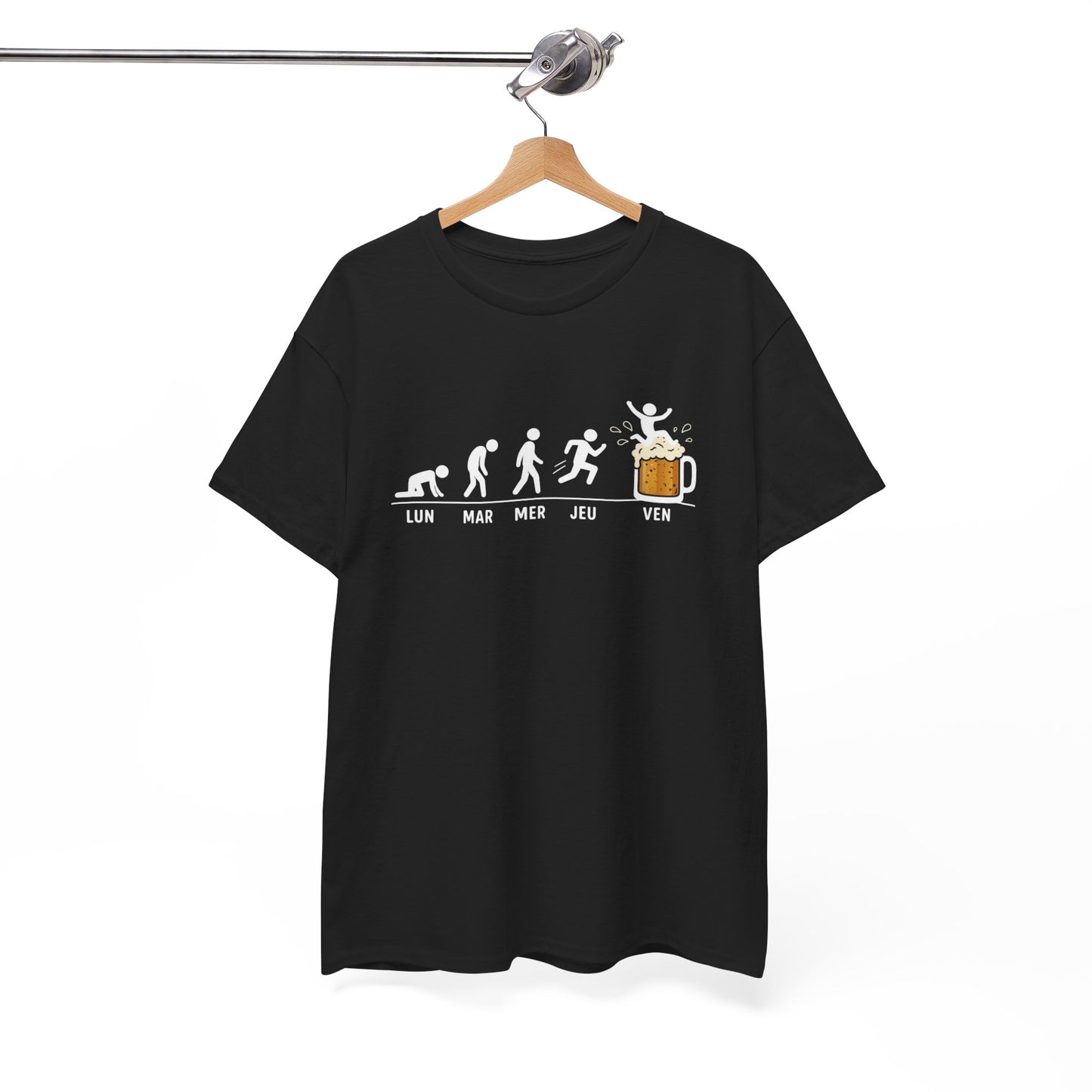 T-Shirt Humour Bière Vendredi Homme Femme – Tee Shirt Évolution Semaine Travail – Cadeau Drôle Collègue Weekend Noir Blanc Gris