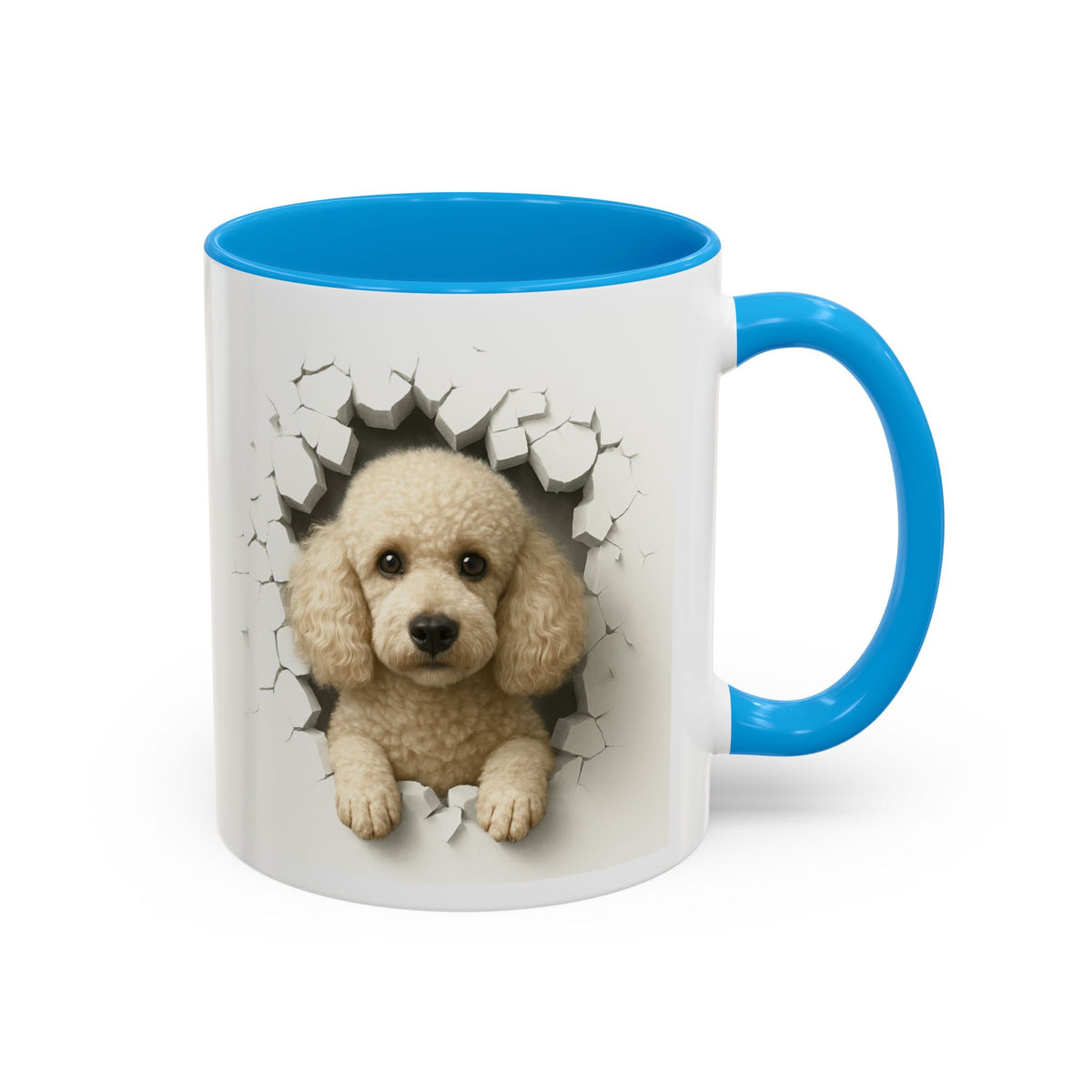 Mug Caniche Beige Effet Mur Cassé – Tasse Chien 3D Trompe-l’œil – Cadeau Original Amoureux des Caniches noir bleu rouge