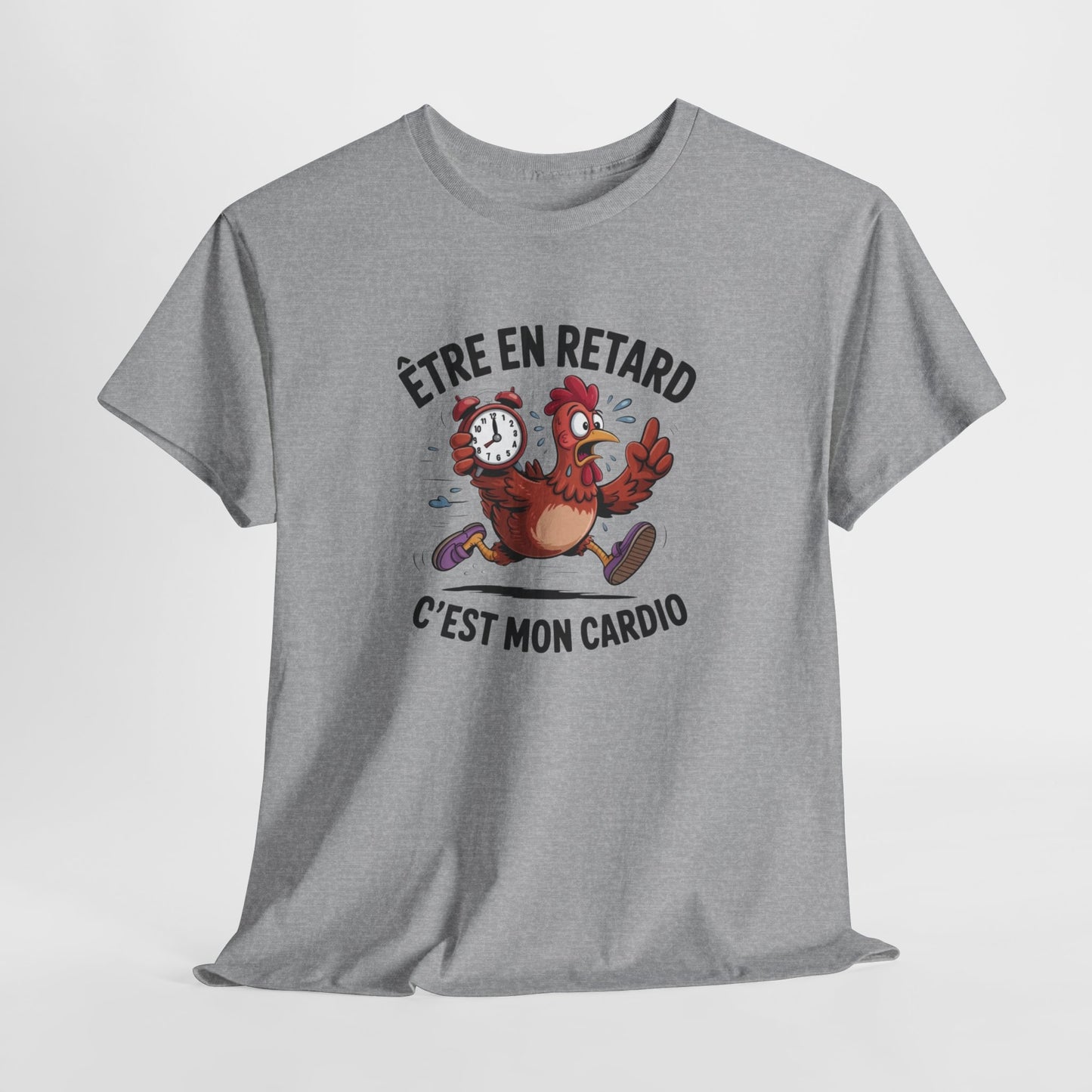 Tee Shirt Humour Être en retard c’est mon cardio – Blague retard travail – Cadeau drôle Blanc Gris Noir