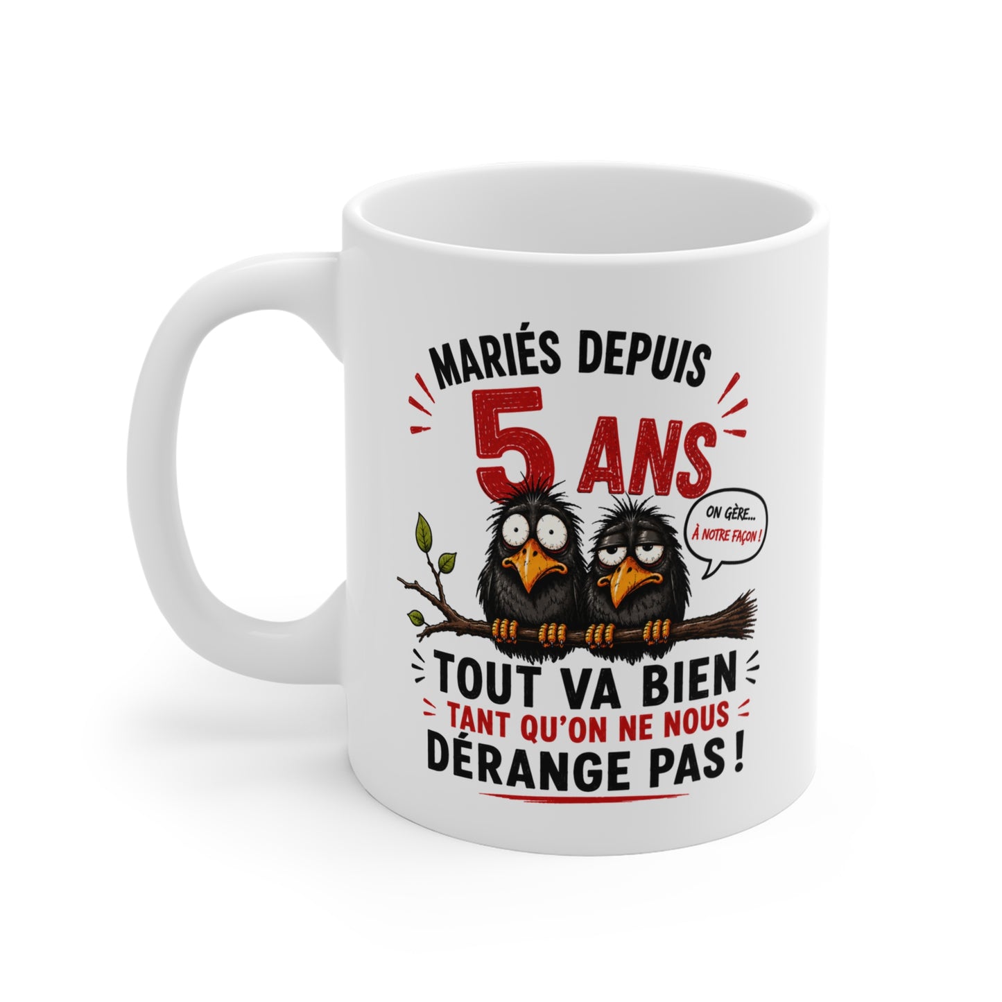 Tasse Mariés Depuis 5 Ans – Mug Humour Anniversaire de Mariage 5 Ans Homme Femme – Cadeau Noces de Bois 325 ml