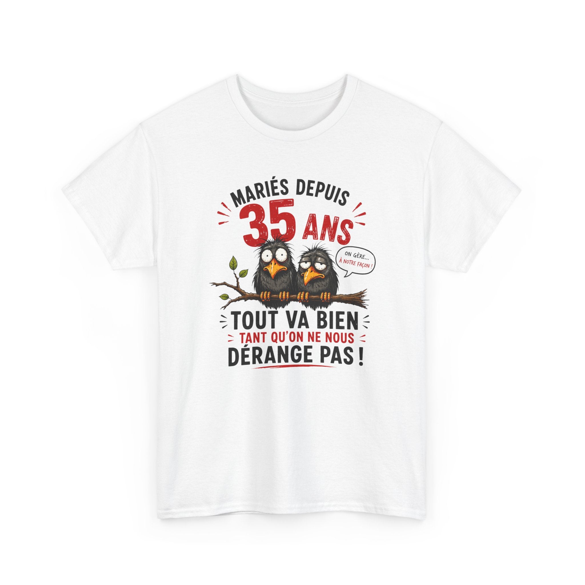 Tee-Shirt Homme Femme Mariés Depuis 35 Ans – Cadeau Anniversaire de Mariage Noces de Rubis – Humour Couple Original