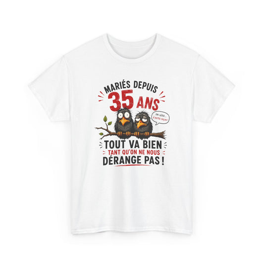 Tee-Shirt Homme Femme Mariés Depuis 35 Ans – Cadeau Anniversaire de Mariage Noces de Rubis – Humour Couple Original