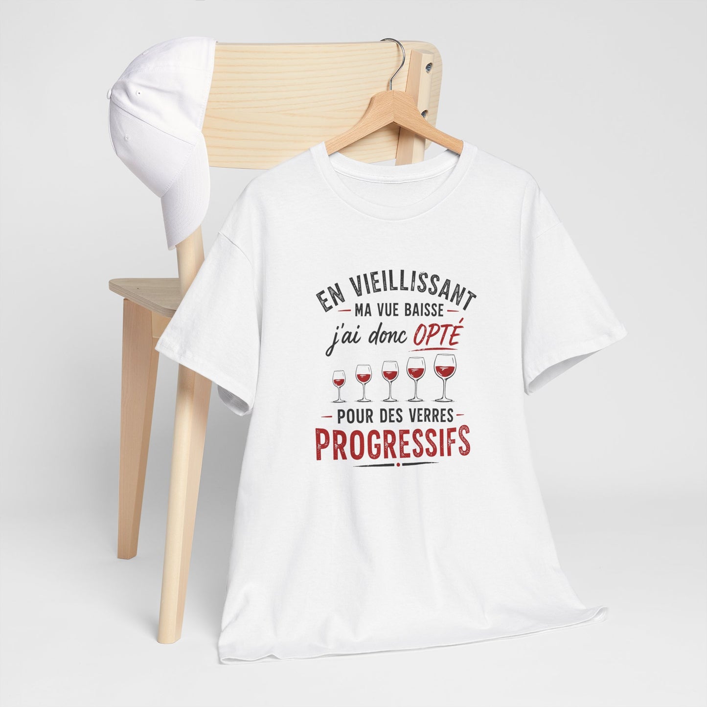 T-Shirt Humour Vin Verres Progressifs – Tee Shirt Drôle Apéro Vin Rouge Citation Amusante Adulte – Idée Cadeau Amateur Vin