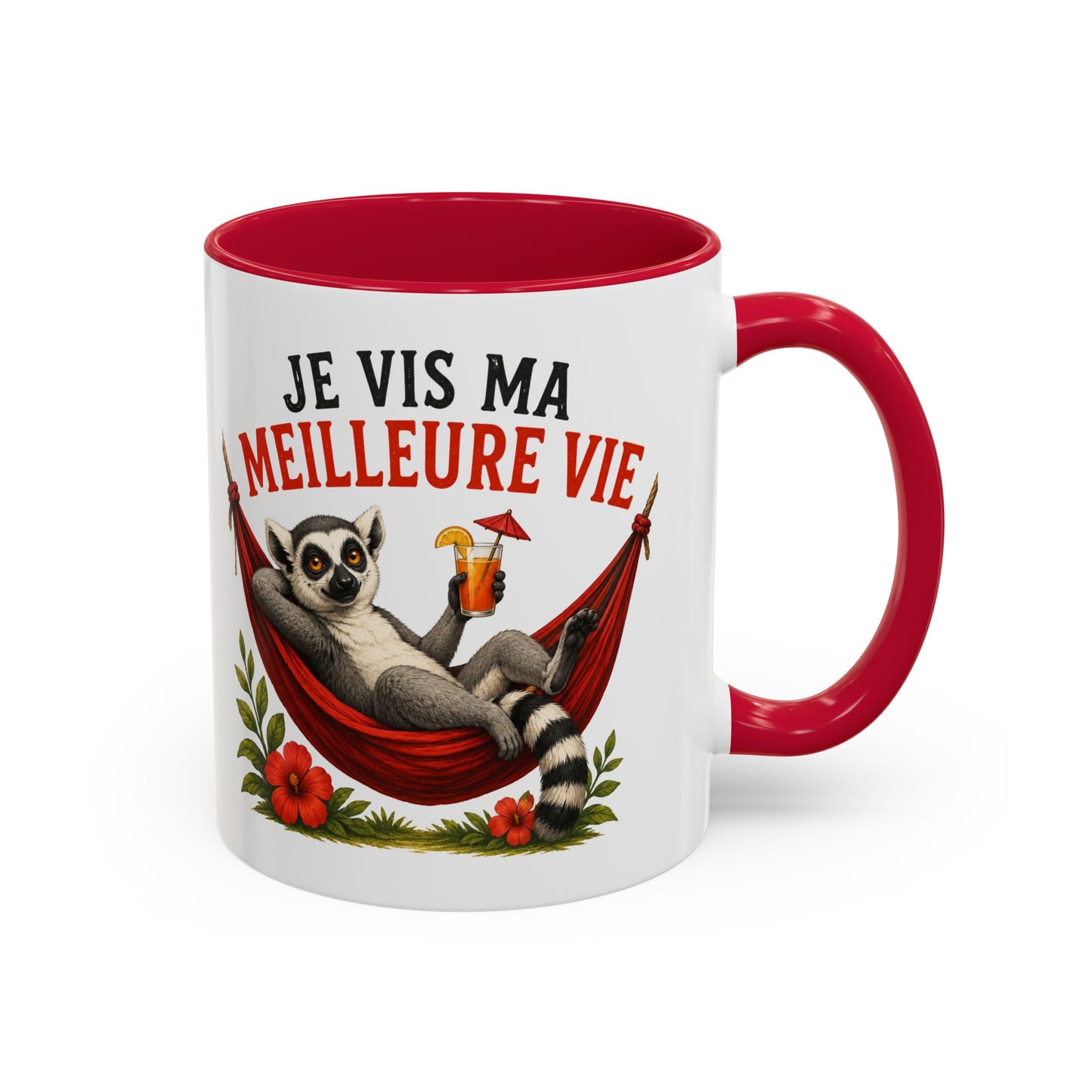 Tasse Lémurien Homme et Femme – Mug Animal Tropical Hamac Vacances Détente – Cadeau Original Amusant 325 ml