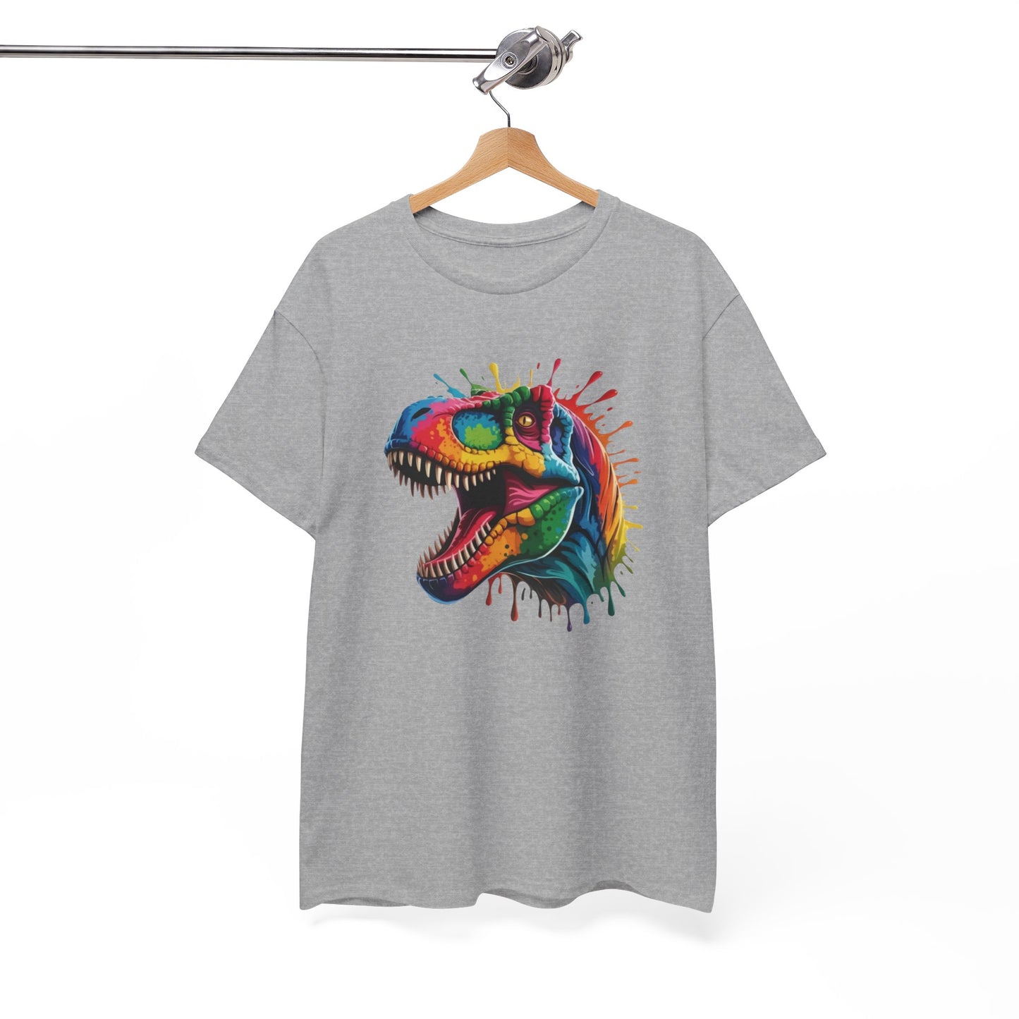 T-Shirt Dinosaure T-Rex Coloré Adulte – Tee Shirt Dinosaur Splash Art – Cadeau Original Street Art Noir Blanc Gris