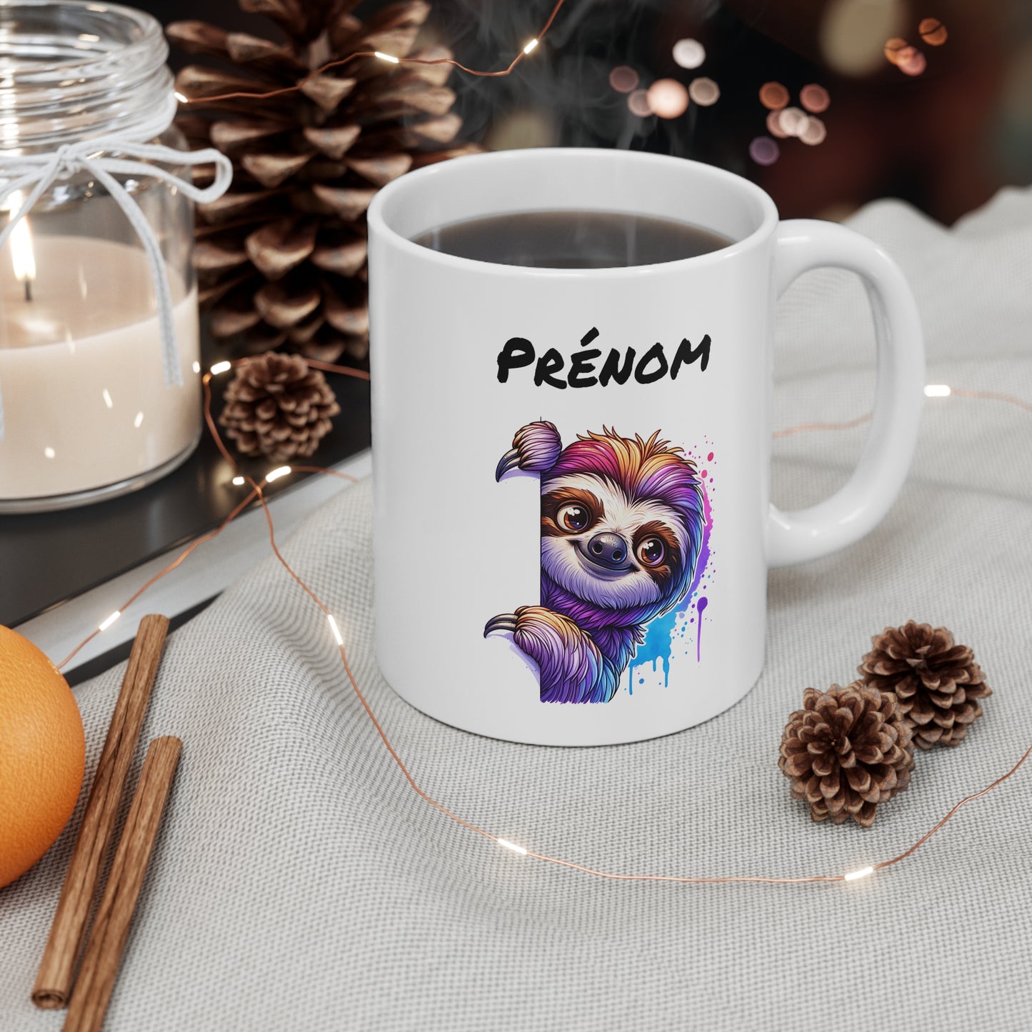 Tasse Personnalisable Paresseux Mignon – Mug Prénom Illustration Colorée – Cadeau Animal Tropical Relax 325ml