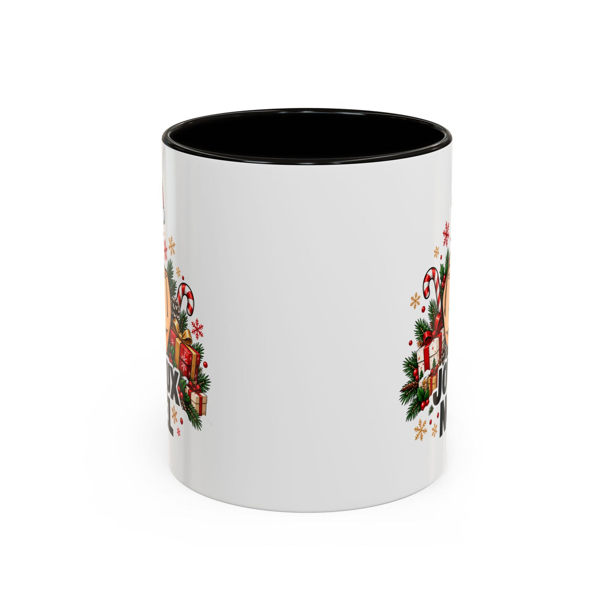 Mug Humour Noël « Joyeux Noël » – Tasse Geste Insolent avec Bonnet de Père Noël, Cadeaux et Sucre d’Orge – Cadeau Drôle Homme Femme