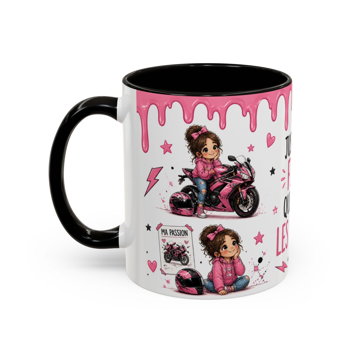Tasse Juste Une Fille Qui Adore Les Motos – Mug Moto Rose Fille et Univers Racing Kawaii – Céramique 325ml