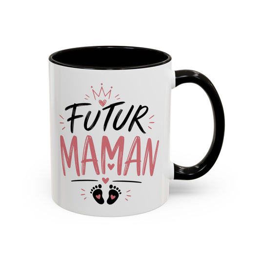 Mug Future Maman – Tasse Grossesse Rose avec Couronne et Cœurs – Cadeau Future Mère Baby Shower – Céramique 325ml Noir Bleu Rouge