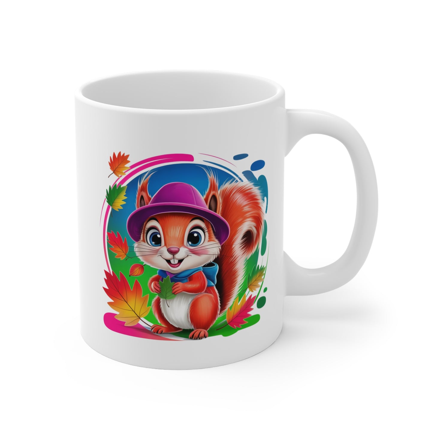 Tasse Écureuil Automne Mignon – Mug Animal Kawaii avec Feuilles Colorées et Chapeau – Design Nature Saison Automnale – Cadeau Original 325ml
