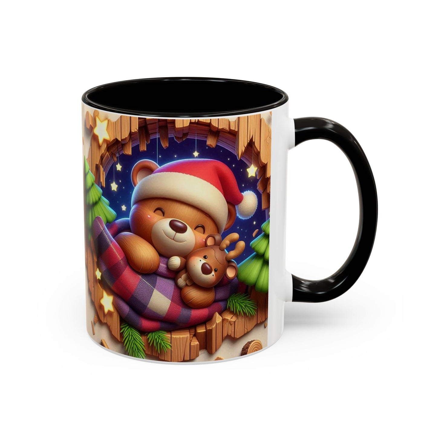 Mug Ours de Noël Kawaii – Tasse Ourson Adorable avec Bonnet de Noël, Plaid et Renne – Cadeau Hiver 325ml