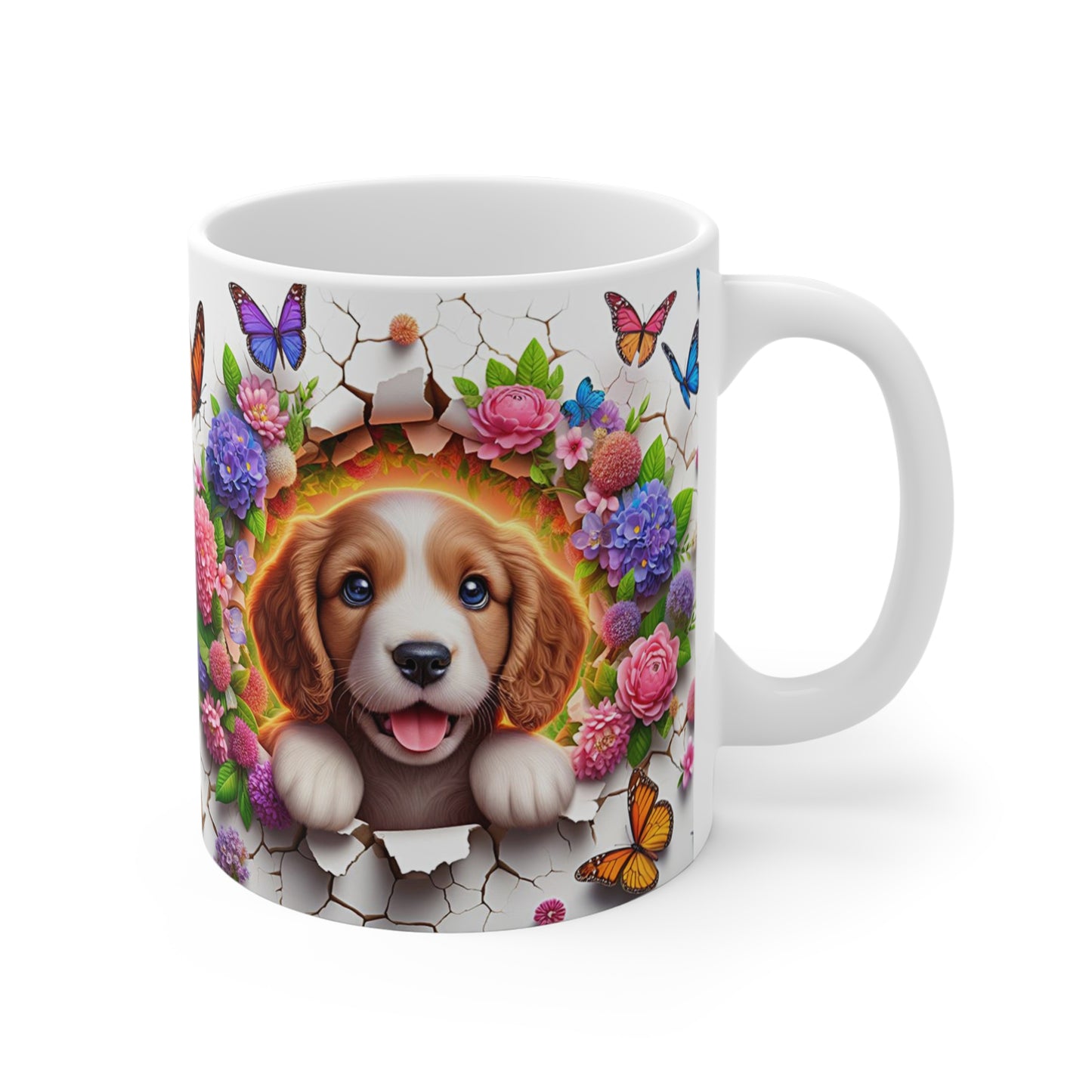 Tasse Céramique Cavalier King Charles et Fleurs – Mug Chien Mignon Papillons – Cadeau Animaux Bohème 325ml