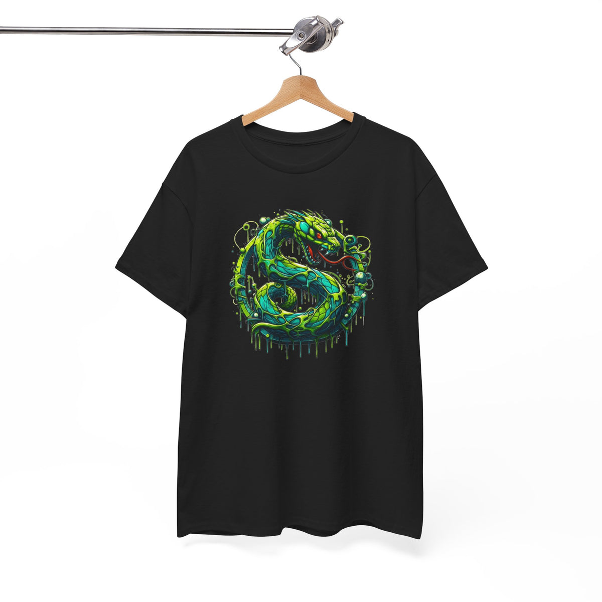 Tee Shirt Serpent Vert Homme Femme – T-Shirt Reptile Fantastique – Serpent Venimeux Style Futuriste – Design Animal Original