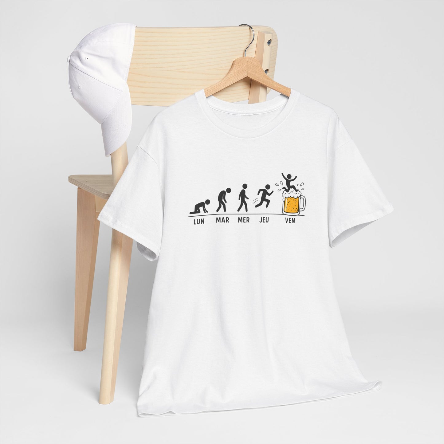 T-Shirt Humour Bière Vendredi Homme Femme – Tee Shirt Évolution Semaine Travail – Cadeau Drôle Collègue Weekend Noir Blanc Gris