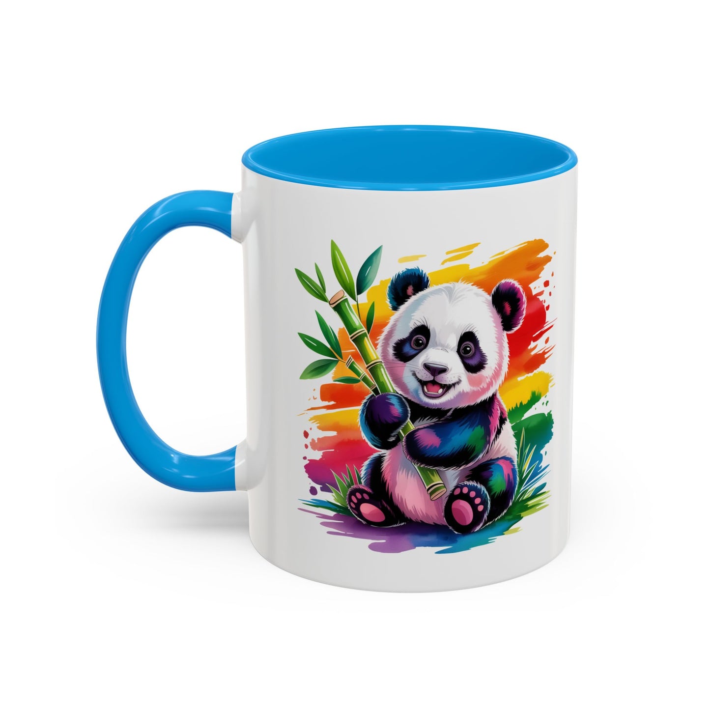 Mug Panda Mignon Coloré – Tasse Animal Bambou Design Arc-en-Ciel – Cadeau Original Enfant Adulte – Céramique 325ml Noir Bleu Rouge