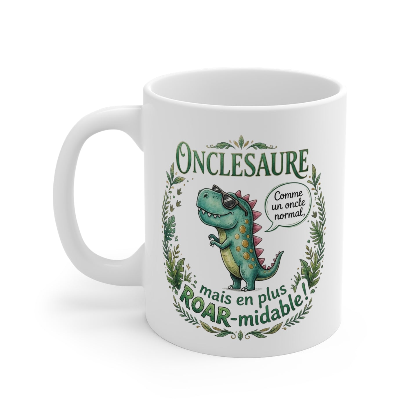 Tasse Humour Oncle Dinosaure – Mug Cadeau Tonton “Onclesaure” – Cadeau Drôle Famille Original 325ml