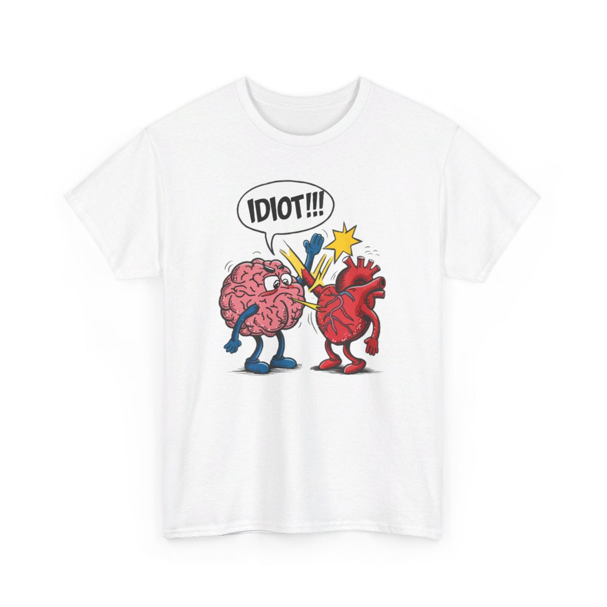 T shirt Blanc avec Design Cerveau et Cœur - idée cadeau Humour Idiot ! pour Homme et Femme