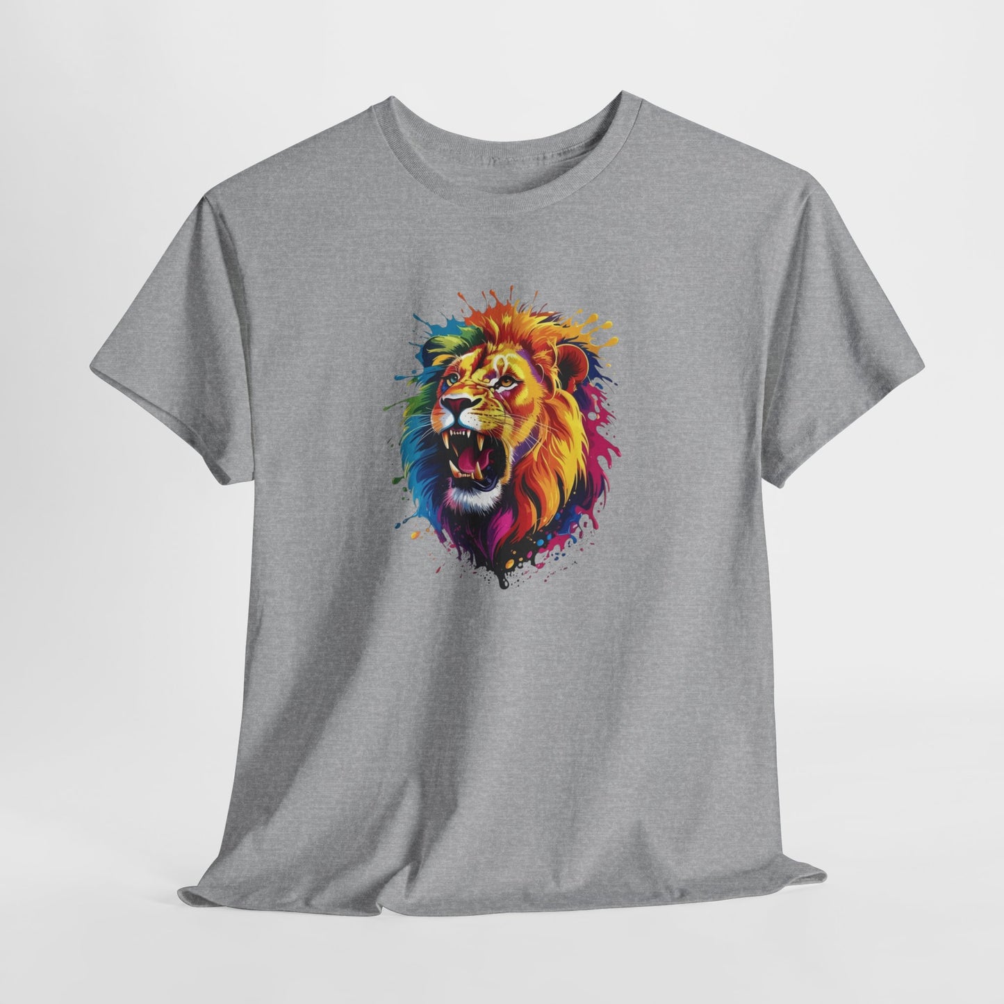 T-Shirt Lion Rugissant Coloré – Tee Shirt Tête de Lion Art Dripping – Cadeau Animal Puissant Streetwear Noir Blanc Gris