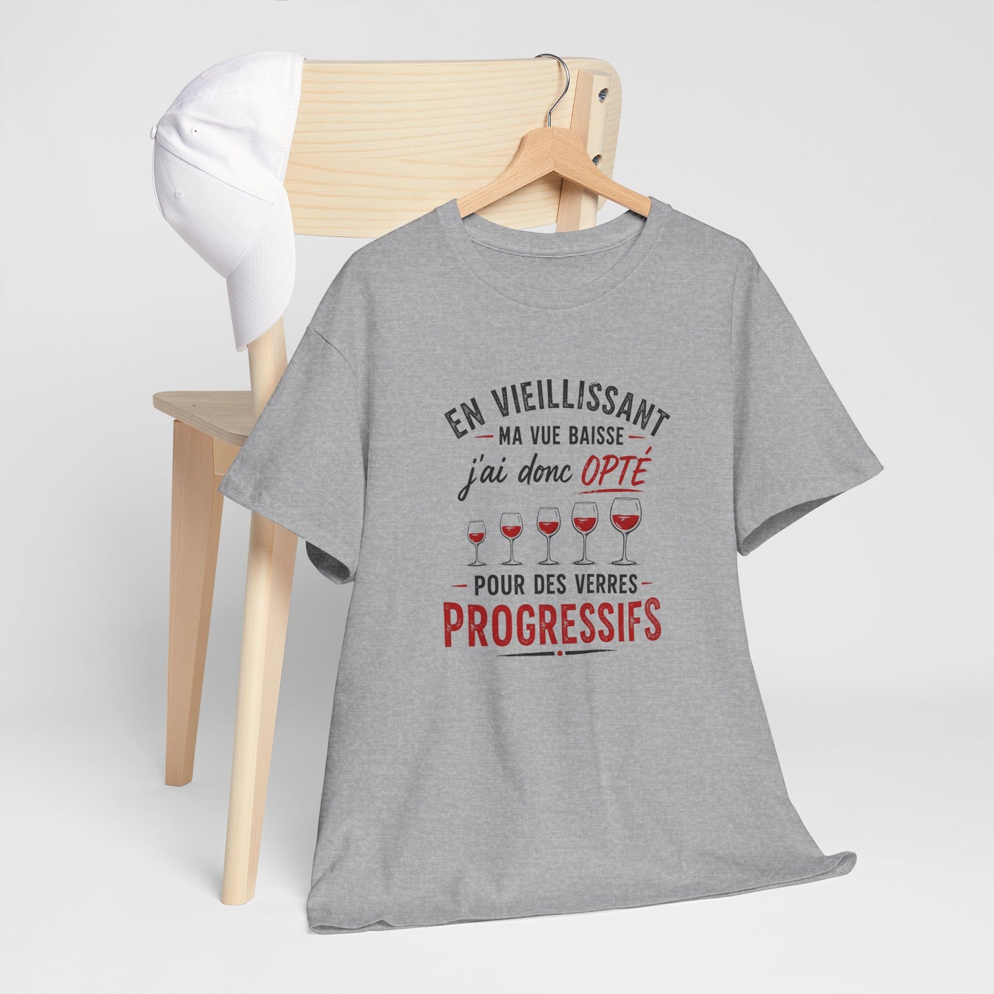 T-Shirt Humour Vin Verres Progressifs – Tee Shirt Drôle Apéro Vin Rouge Citation Amusante Adulte – Idée Cadeau Amateur Vin