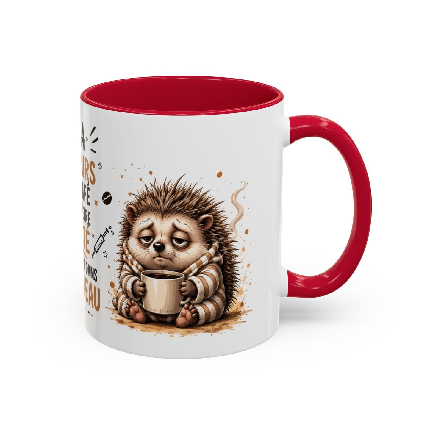 Tasse Café Injecté Dans Le Cerveau – Mug Hérisson Fatigué Humour – Cadeau Café 325ml