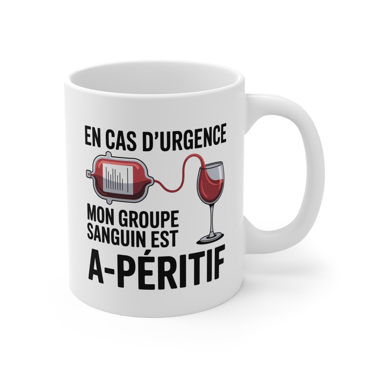 Tasse Humour Apéro Vin – “Mon Groupe Sanguin est Apéritif” – Mug Drôle Vin Rouge Cadeau Ami 325ml