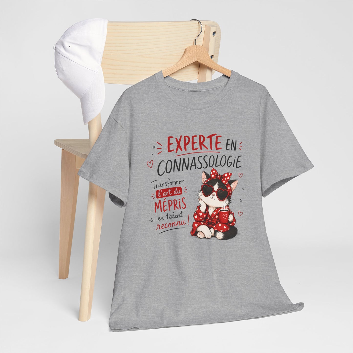 Tee-Shirt Experte en Connassologie – Cadeau Humour Femme Chat Sarcastique Drôle