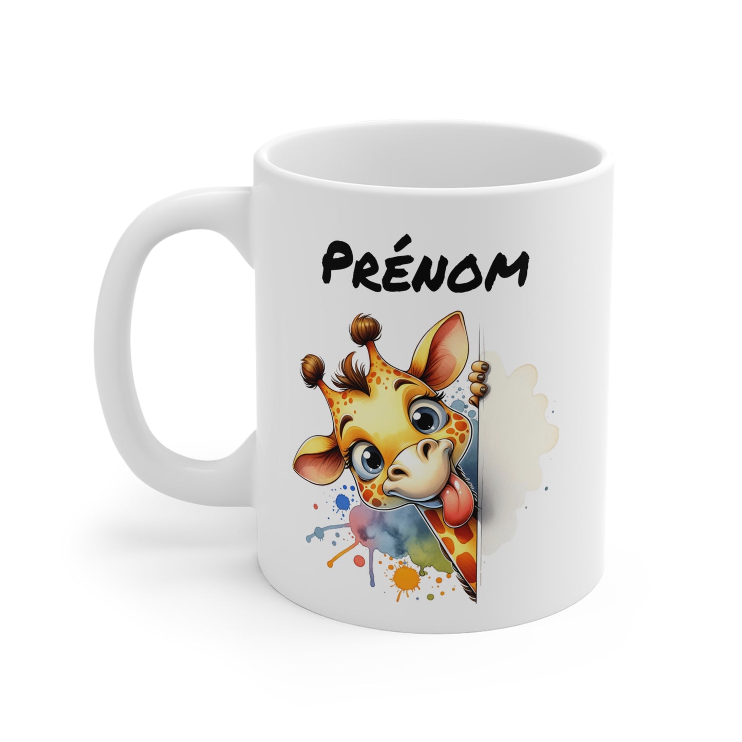 Tasse Personnalisable Girafe Rigolote – Mug Prénom Illustration Colorée – Cadeau Animal Safari Amusant 325ml