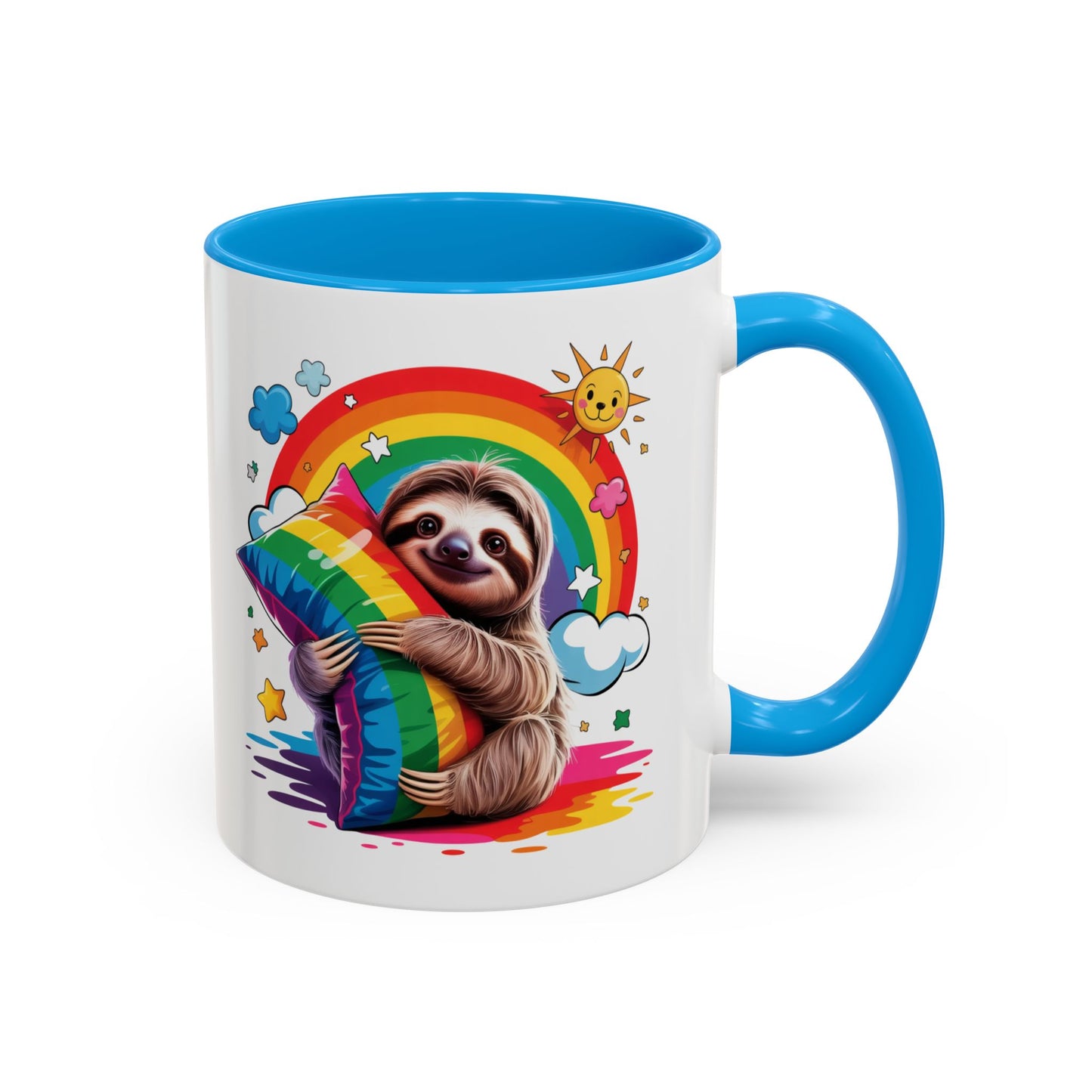 Mug Paresseux Mignon – Tasse Design Arc-en-ciel avec Coussin et Soleil – Cadeau Original 325ml