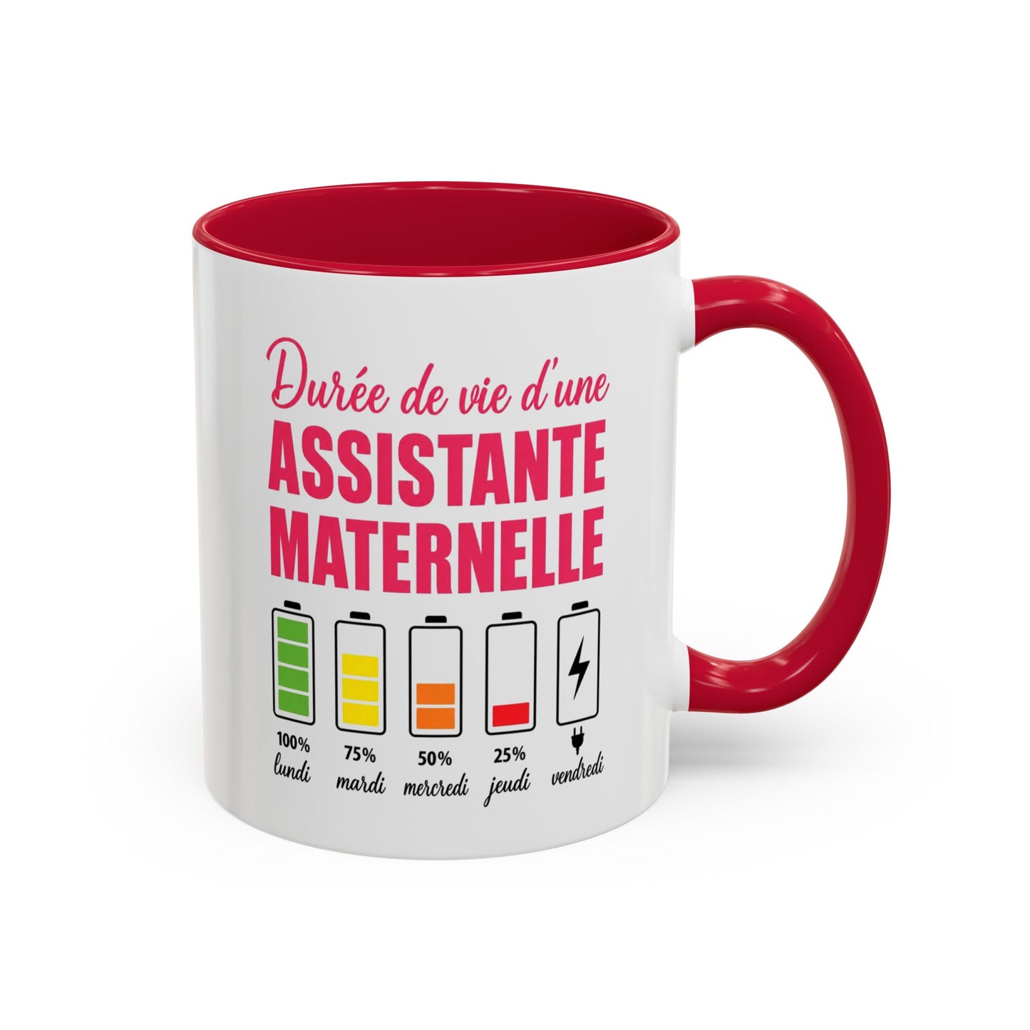 Mug Assistante Maternelle – Tasse Drôle Durée de Vie Batterie – Cadeau Humoristique Nounou et Garde d’Enfant 325ml