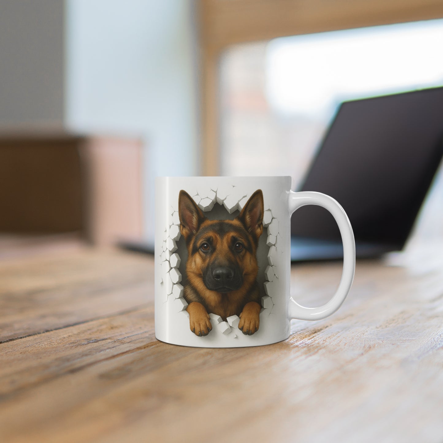 Mug Berger Allemand Effet Mur Cassé – Tasse Chien 3D Trompe-l’œil – Cadeau Original Amoureux du Berger Allemand