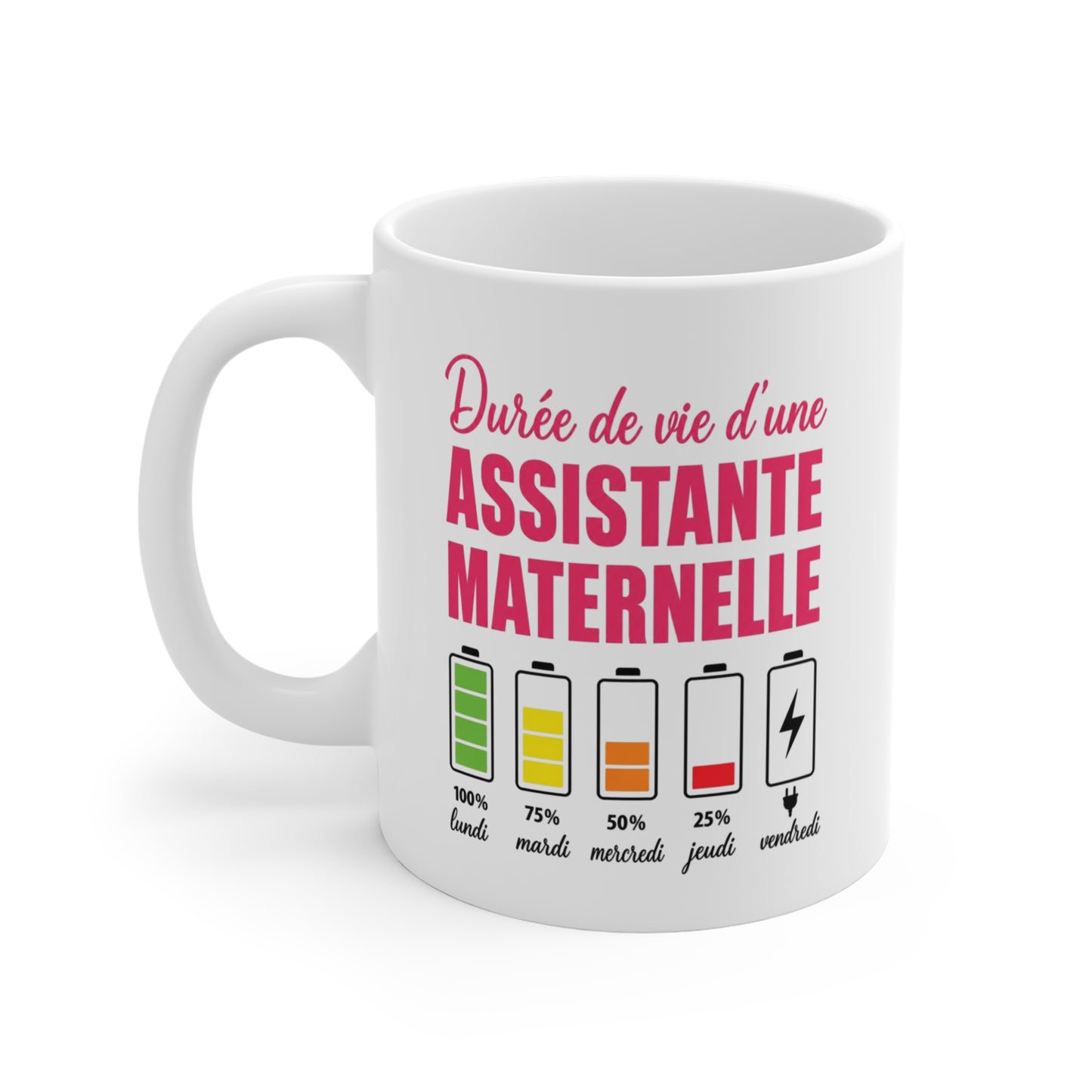 Tasse Assistante Maternelle Humour – Mug Batterie Énergie Nounou – Cadeau Assistante Maternelle 325ml