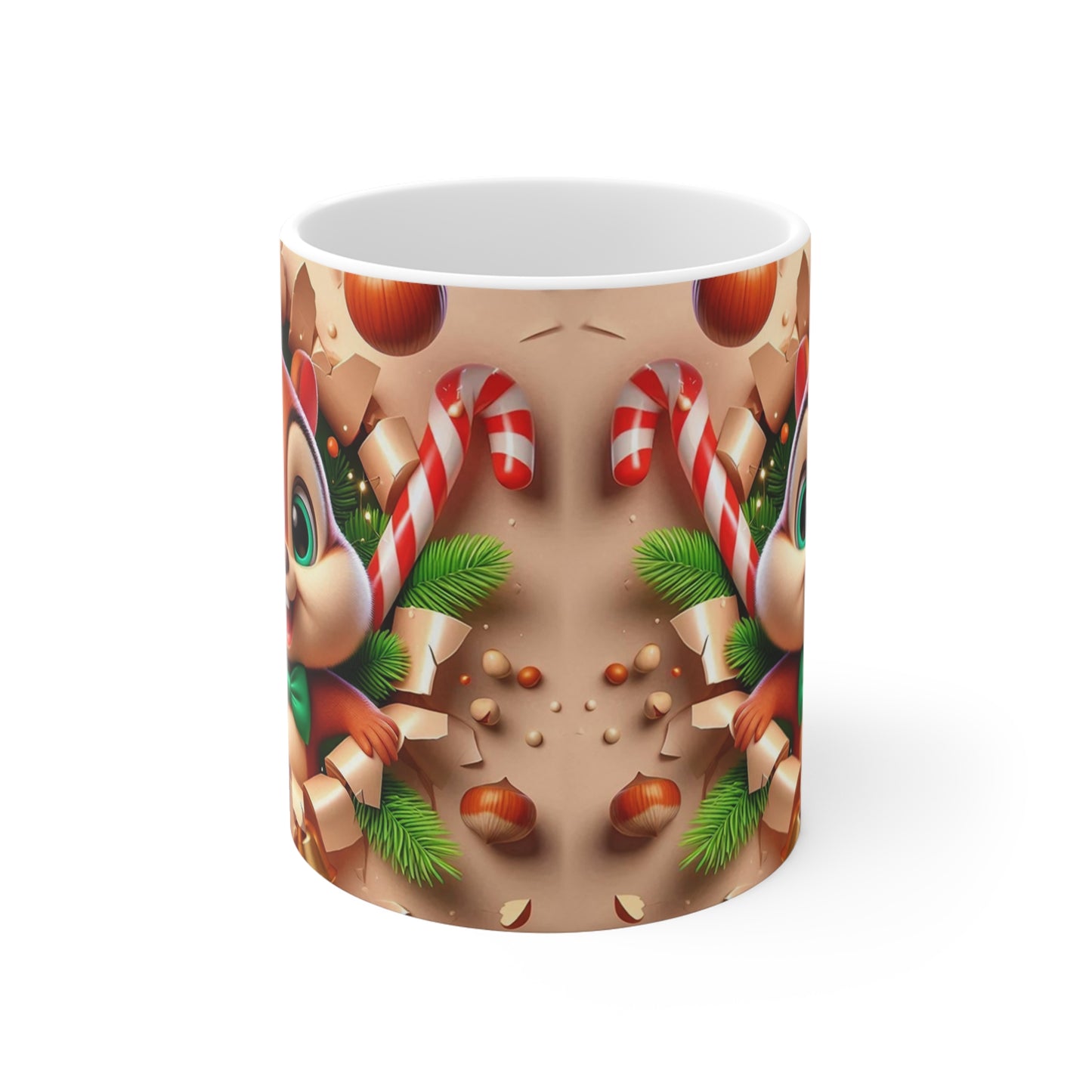 Tasse Écureuil Noël – Mug Céramique 325ml – Cadeau Festif Hiver Animaux Mignons