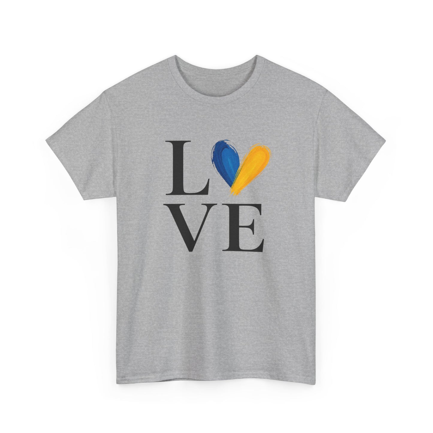T-Shirt Love Bleu Jaune Cœur – Tee Shirt Amour Design Coloré Moderne – Cadeau Homme Femme