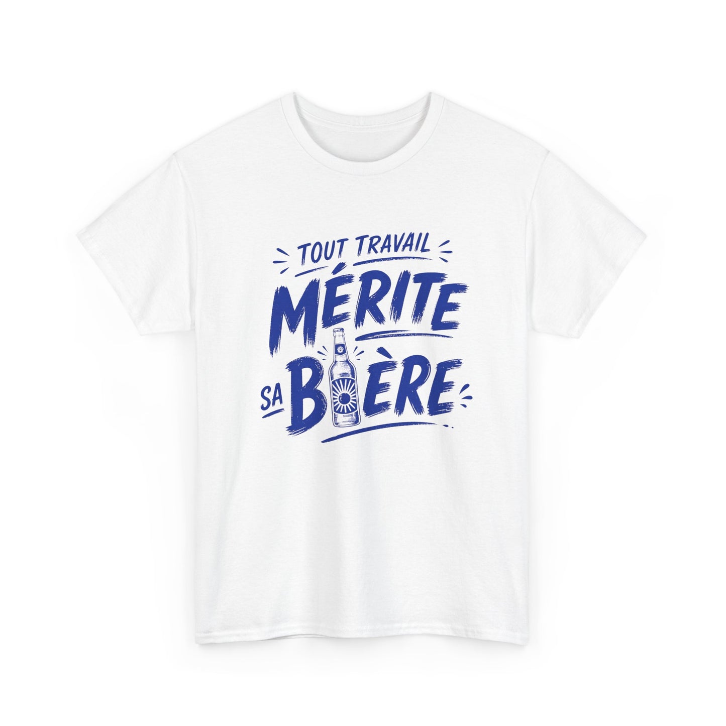 T-Shirt Humour Bière Homme – Tout Travail Mérite Sa Bière – Cadeau Drôle Amateur de Bière Apéro Barbecue