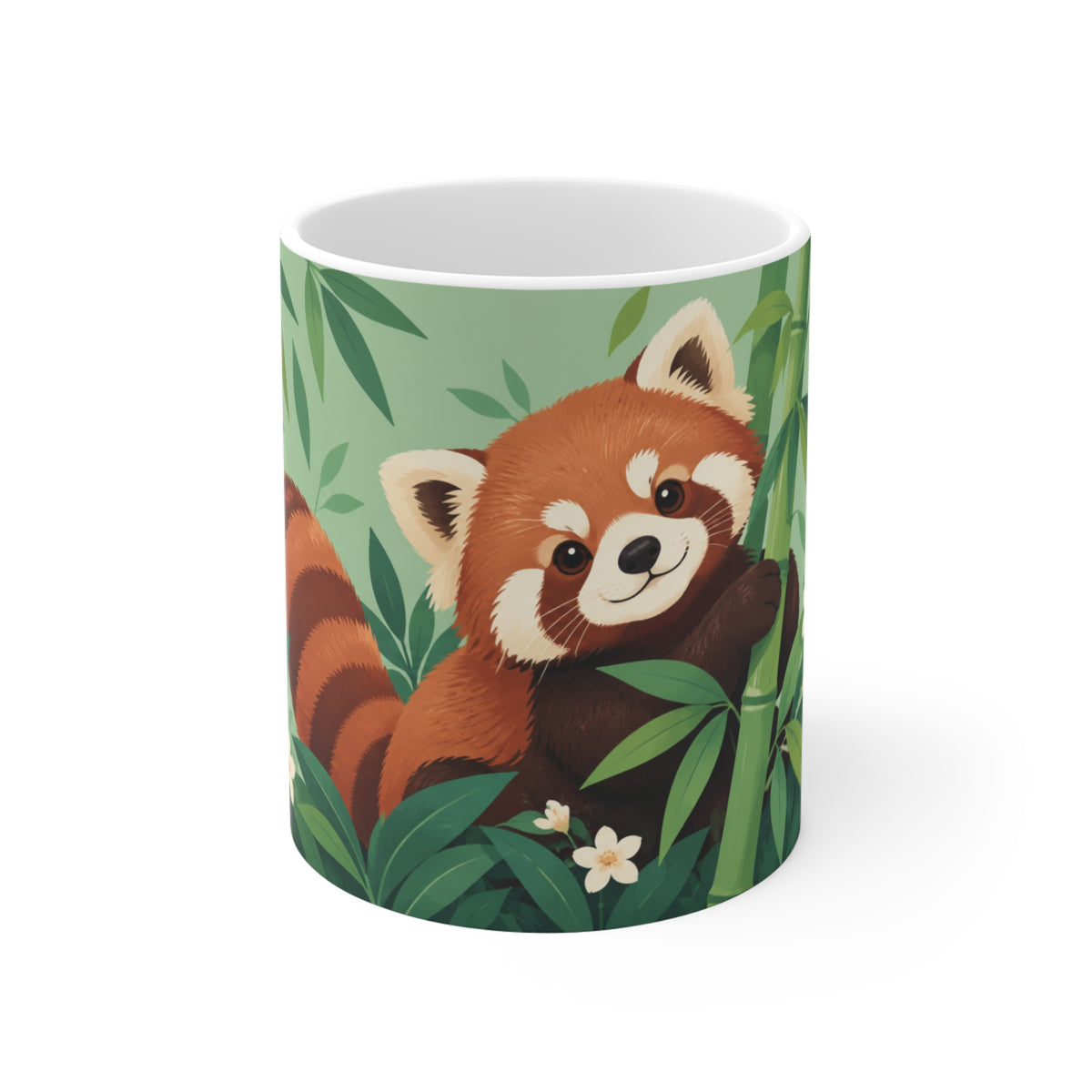 Mug Panda Roux dans une Forêt de Bambous – Tasse Animal Mignon avec Fleurs – Cadeau Original Amoureux de la Nature