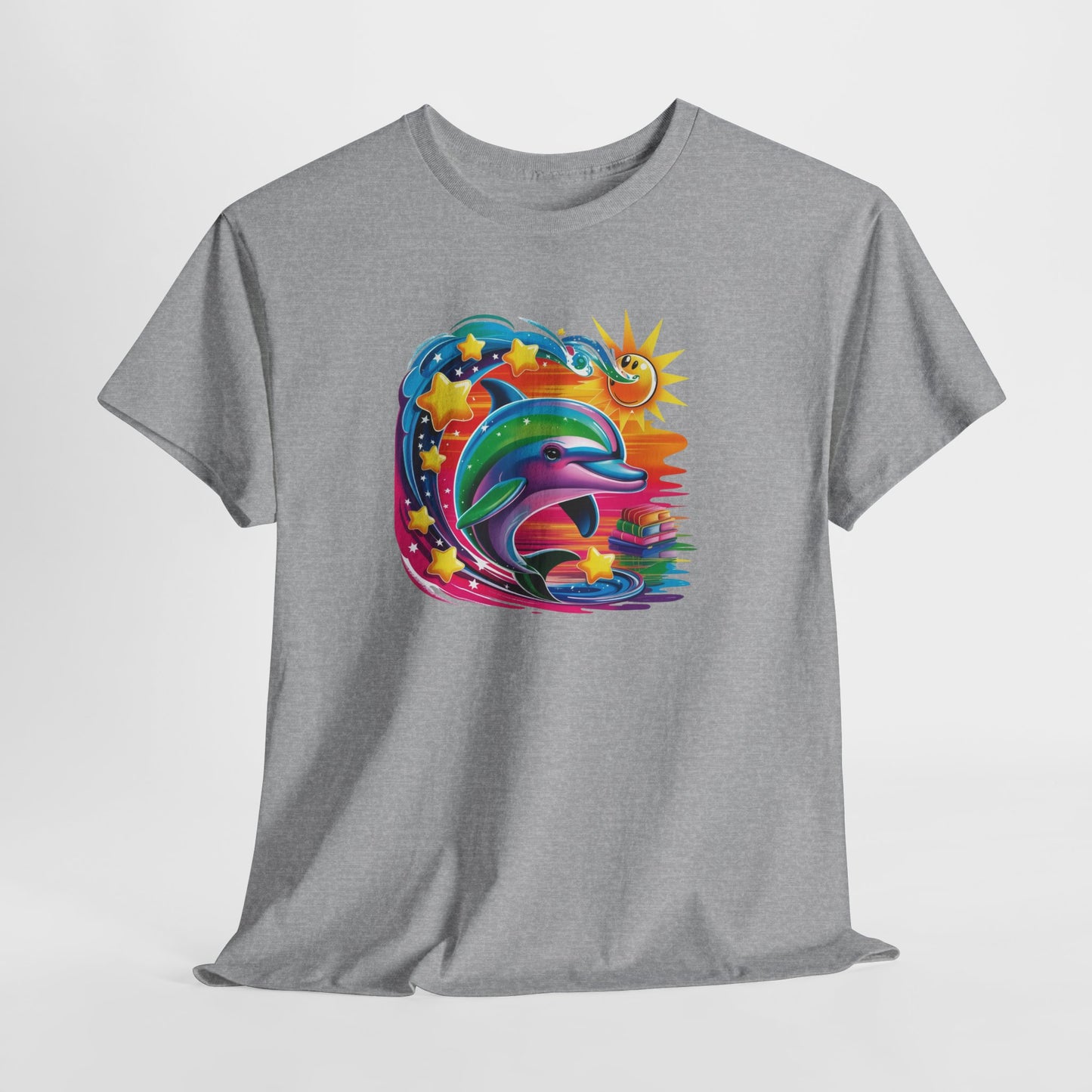 T-Shirt Dauphin Multicolore Fantaisie – Tee Shirt Animal Marin Style Cosmique Étoilé – Cadeau Adulte Original Noir Blanc Gris
