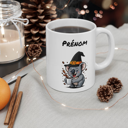 Mug Personnalisé Koala Sorcier Halloween 325ml – Tasse Céramique Prénom Drôle et Festif – Cadeau Original