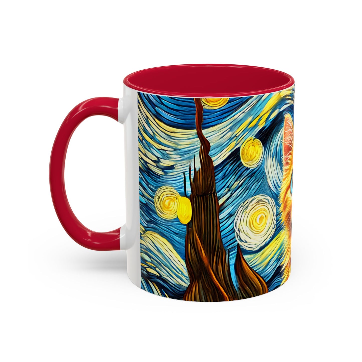 Mug Chaton Style Van Gogh – Tasse Artistique Nuit Étoilée avec Chat Orange aux Yeux Bleus – Cadeau Amoureux des Chats 325ml