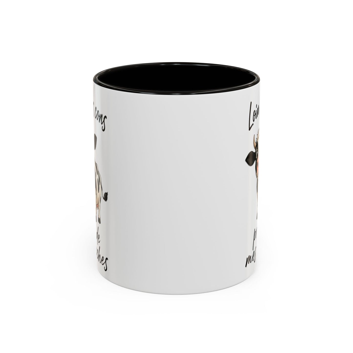 Tasse Humour Vache Cartoon – Loin des Cons Près de Mes Vaches – Mug Drôle Campagne et Ferme 325ml