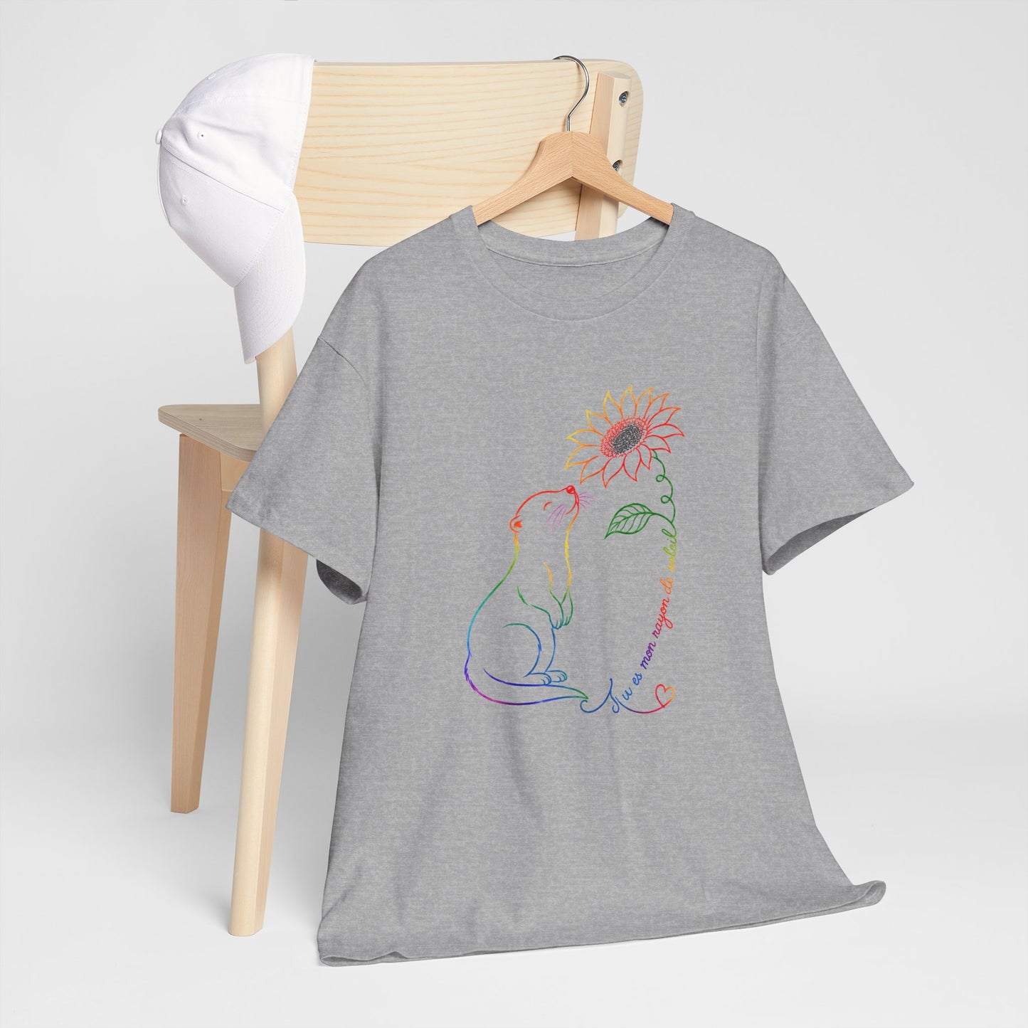 Tee Shirt Femme Loutre Tournesol Multicolore Animal Nature Fleur Cadeau Amoureuse des Loutres Original