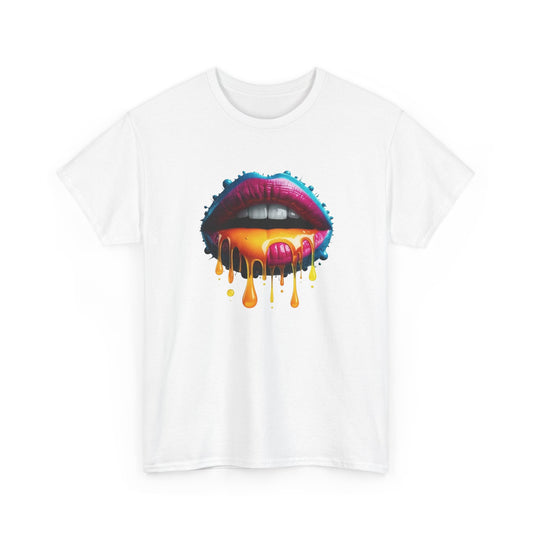 T-Shirt Lèvres Colorées Pop Art – Tee Shirt Bouche Dripping Moderne – Cadeau Tendance Streetwear Noir Blanc Gris