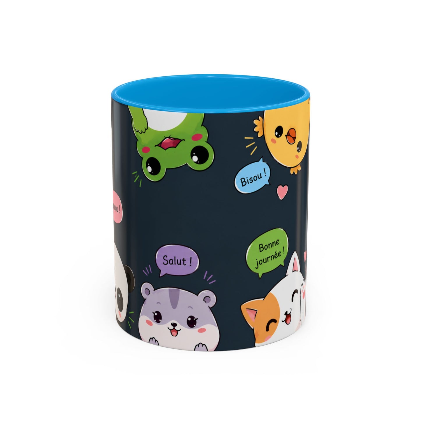 Tasse Kawaii Animaux Mignons – Mug Cute avec Chat Panda Lapin Renard et Messages Bonjour – Style Japonais 325ml