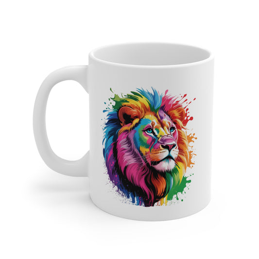 Mug Lion Arc-en-Ciel Coloré – Tasse Artistique Lion Majestueux – Design Animal Sauvage Moderne et Vibrant – Cadeau Original pour Amoureux des Lions et de l’Art Coloré – Céramique 325ml