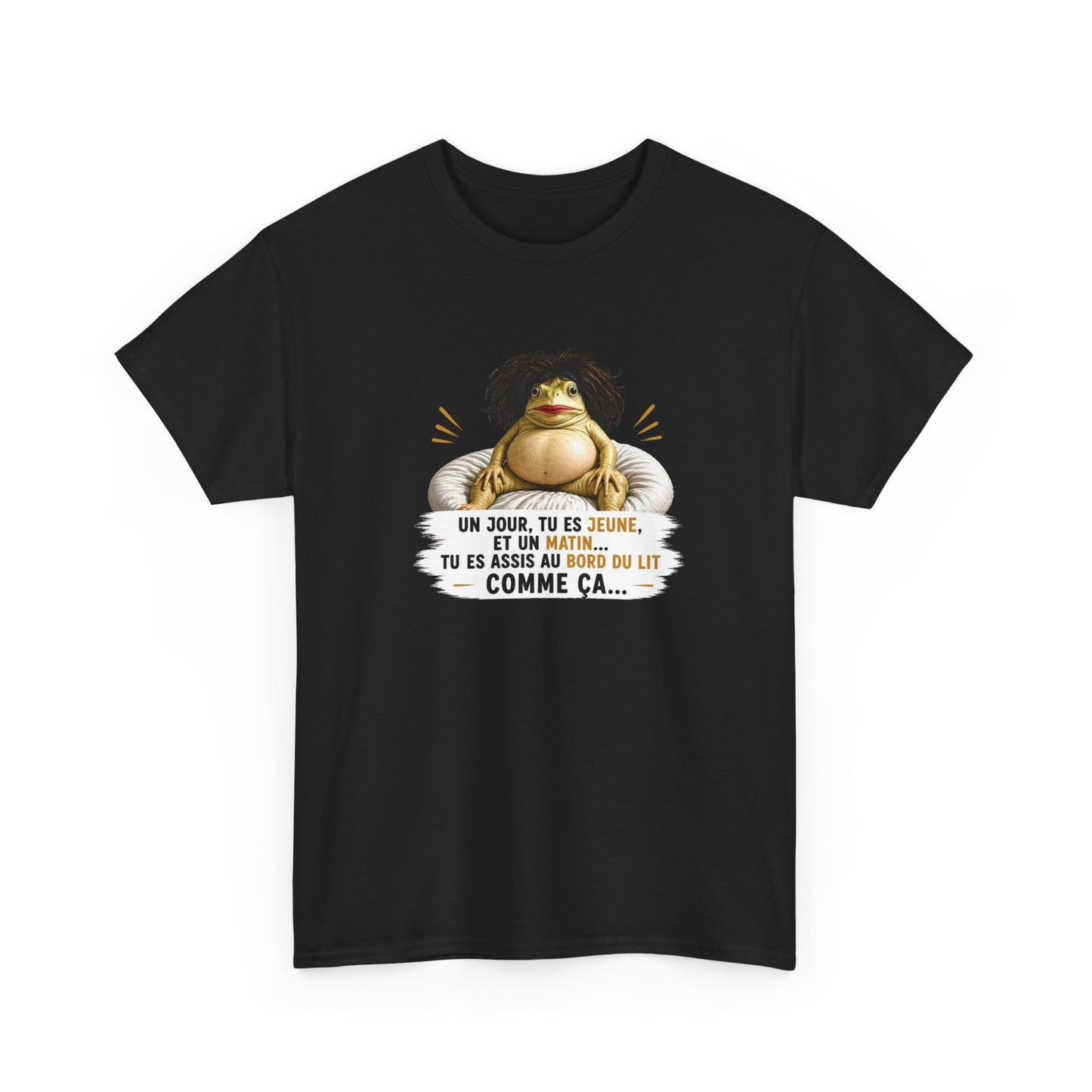 T-Shirt Femme Humour Un Jour Tu Es Jeune Et Un Matin Tu Es Assise Comme Ça – Tee Shirt Drôle Fatigue Réveil Matin Femme Cadeau Amie