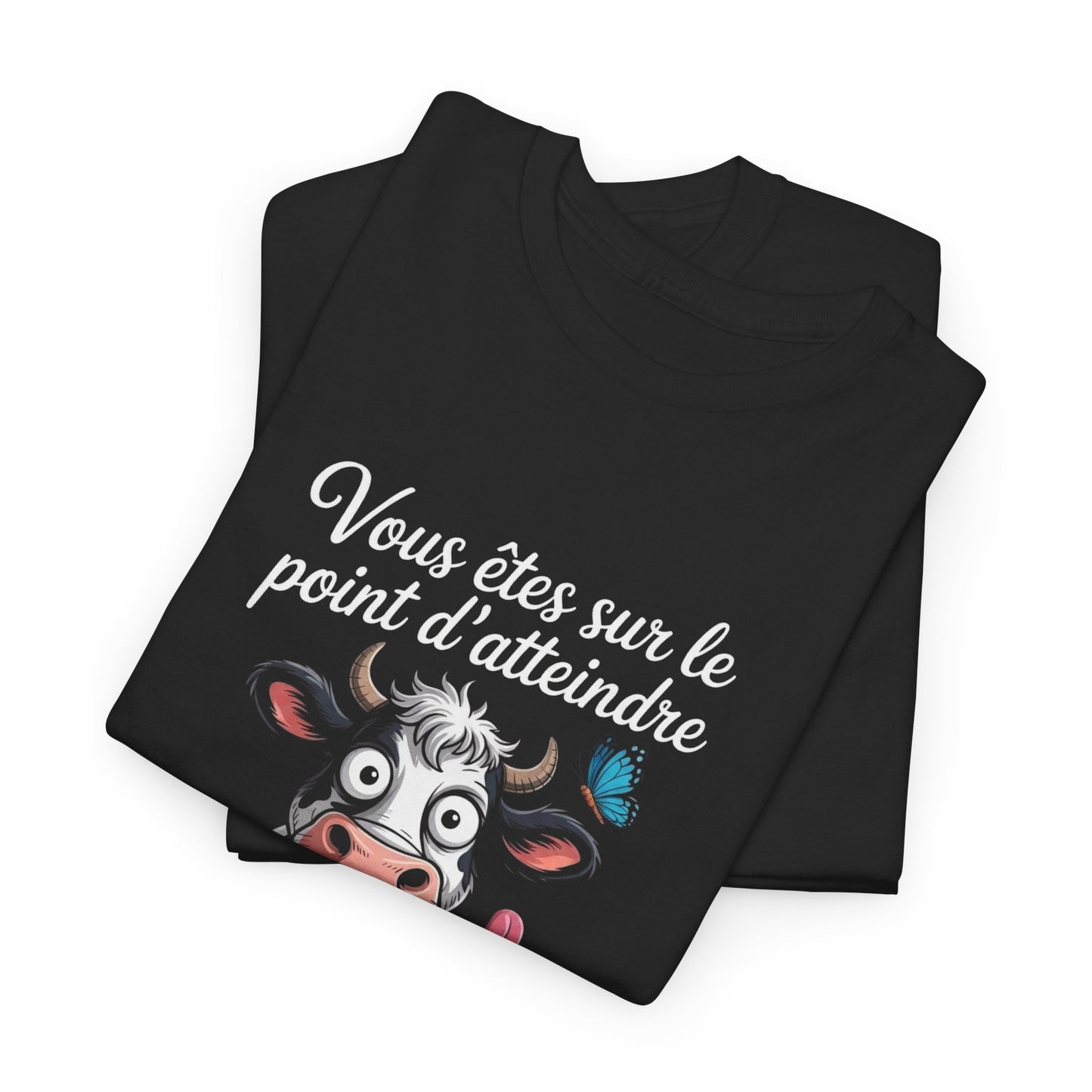 T-Shirt Humoristique Vache Patience – Tee Shirt Drôle Adulte Homme Femme – Cadeau Humour Animal – Noir Blanc Gris