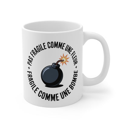Mug Humour Citation – Tasse Céramique 325ml Pas Fragile comme une Fleur – Cadeau Original Punchline